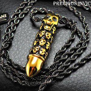 Invicta Authentic Jewelry SKULL TALISMAN Pendant GOLD BULLET W/24" Rope Chain